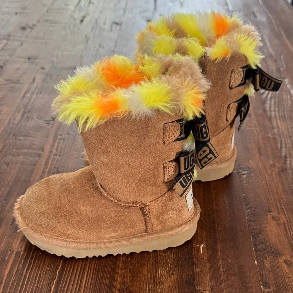 UGG Kids' Tan Boots with Yellow and Orange Accents - Picture 3 of 4